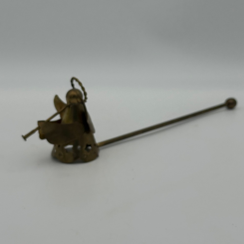 Vintage Brass Angel Candle Snuffer Trumpet Star Cutouts Long Handle 10.5 Inch